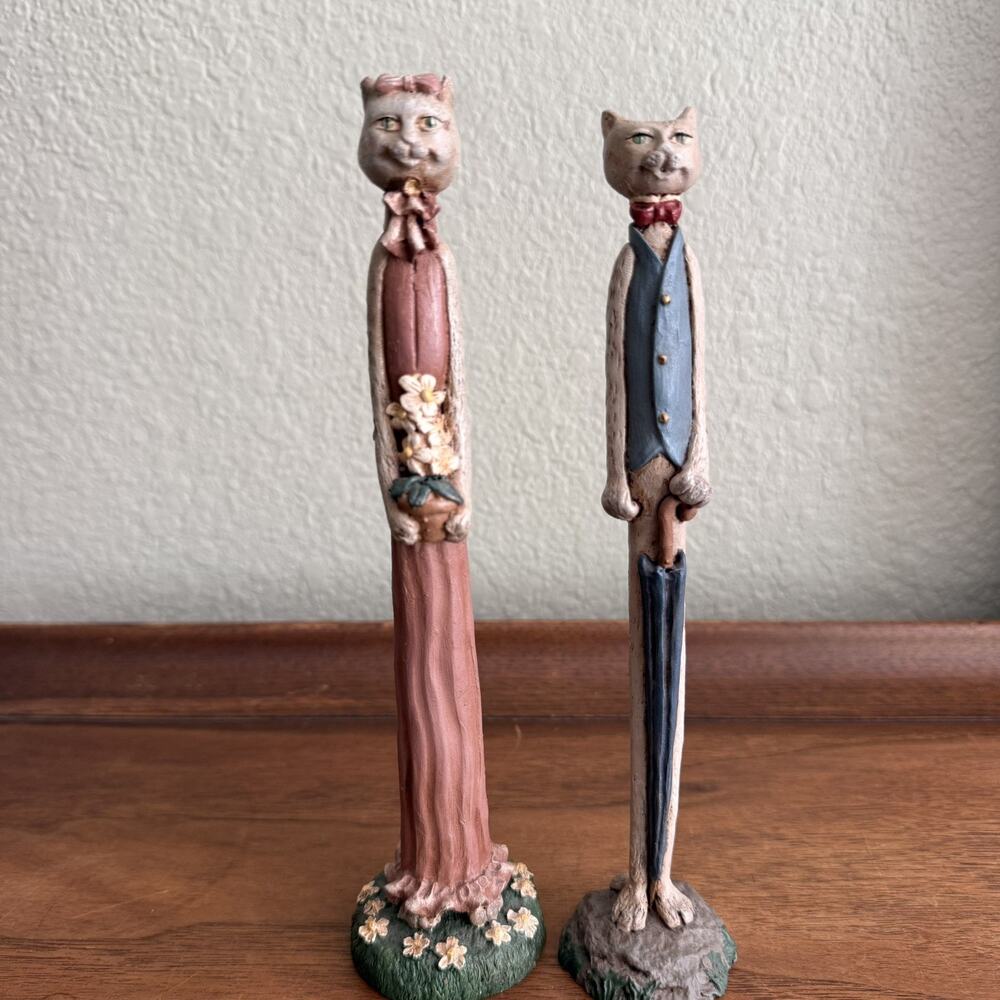 Jim Shore 8.5" Pencil Figurines Cats Umbrella Flower Pot Signed JS 91 and JS 89